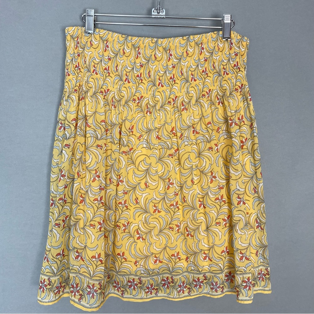 Max Studio Skirt Yellow Floral Chiffon Smocked Shirred Spring‎ Flirty Lined Gray - Picture 2 of 13